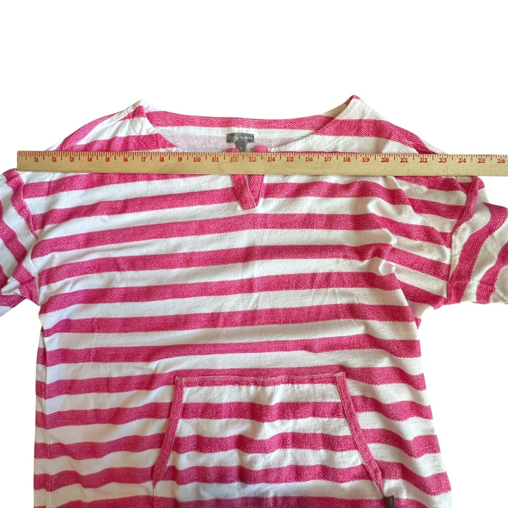 T by Talbots Top Women's XL Pink‎ White Striped 3/4 Sleeve Tunic Top Boat Neck - Picture 5 of 9